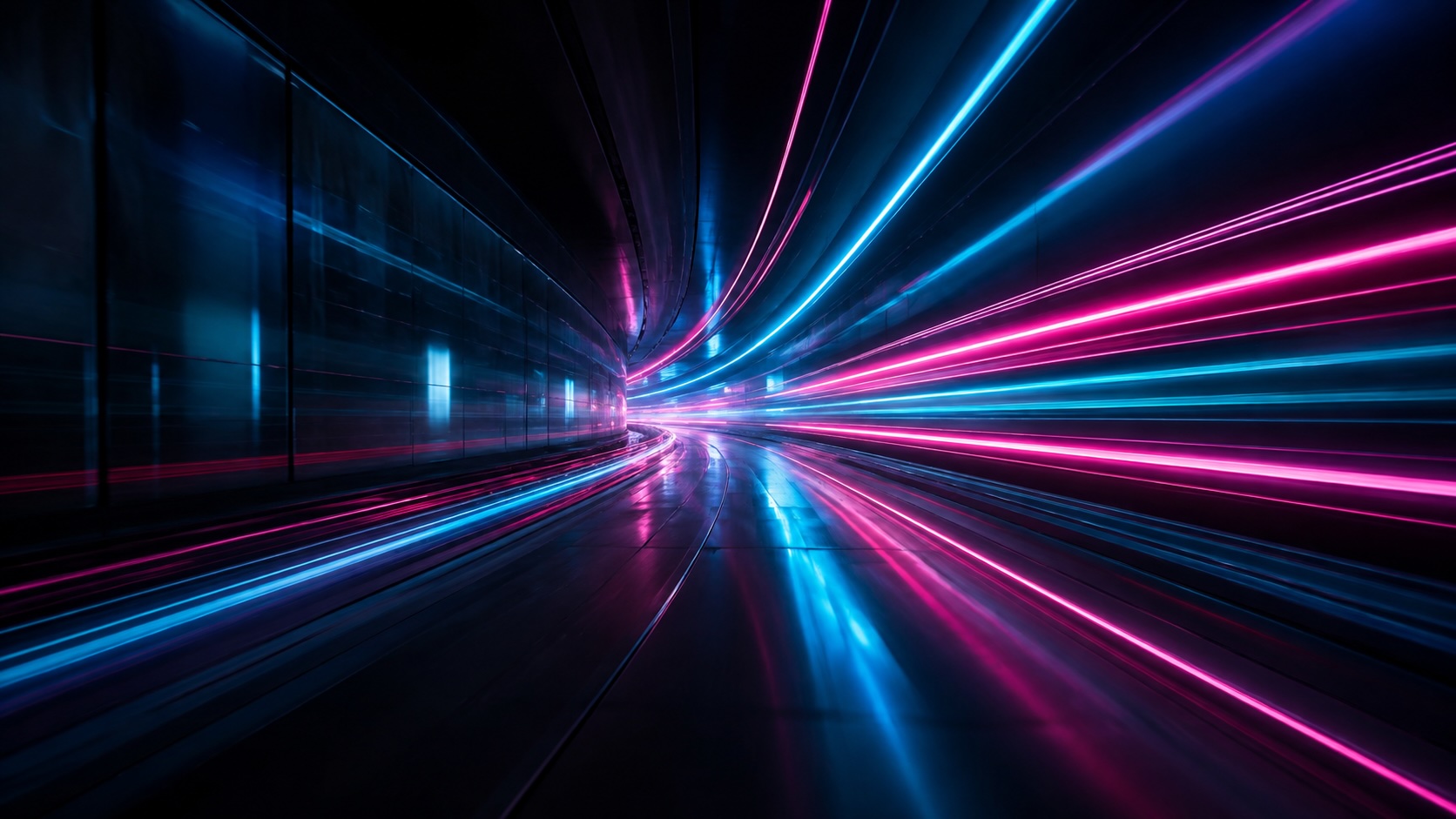 Light trails accelerating through a dark tunnel, representing a faster sales cycle